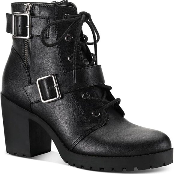 Sun + Stone Shoes - Sun + Stone Ivvie Faux Leather Lugged Sole Combat Moto Booties NWOT